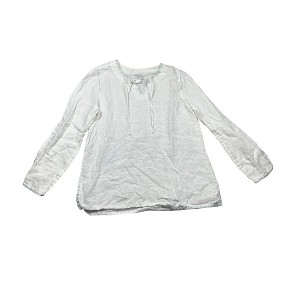 Garnet Hill 100% Linen Top Womens Size 10 Lagenlook‎  Embroidered V Neck - Picture 1 of 7